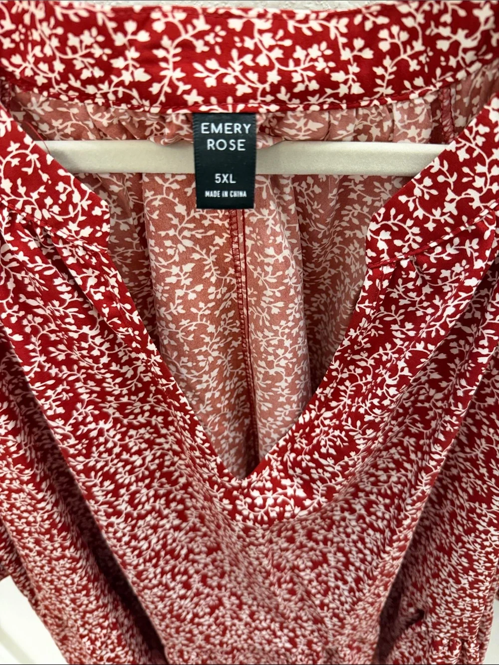 Red Floral V-Neck Women's Blouse